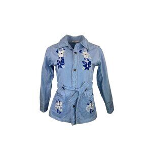 Vintage Denim Shacket with Floral Embroidery